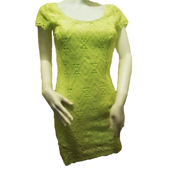 Dress Lace Neon Green Minidress open back Clubwear night out NWT - Picture 2 of 8